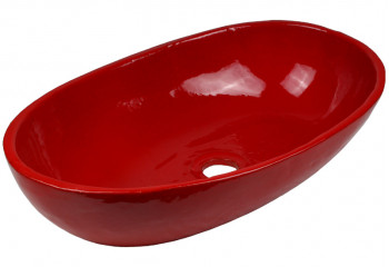 vasque a poser ceramique deco rouge